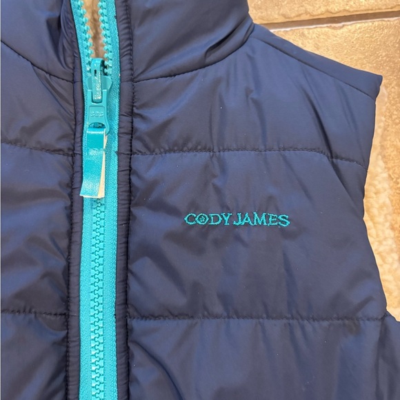 Cody James Navy Blue Puffer Vest with Teal Zipper - Excellent Condition - Picture 2 of 5